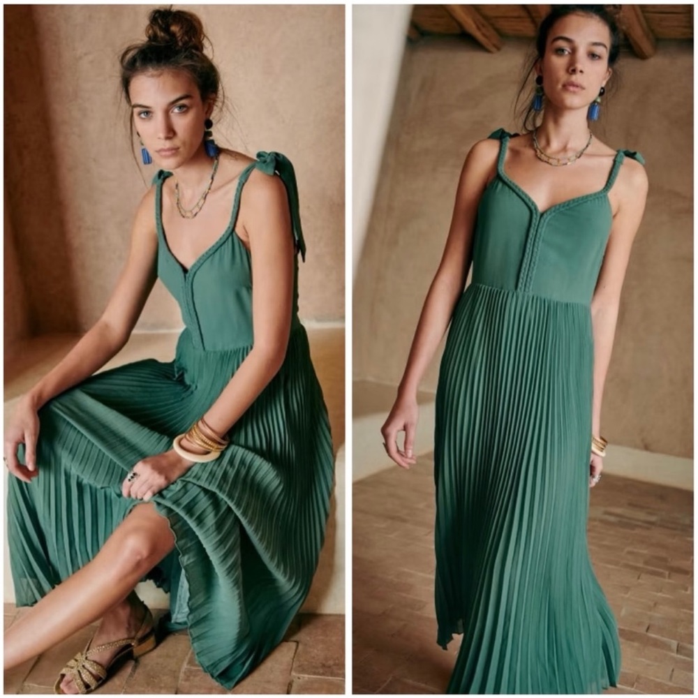SÉZANE Nella Pleated Midi Dress - Sage